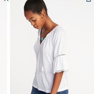 Jersey Bell-Sleeve Top - White